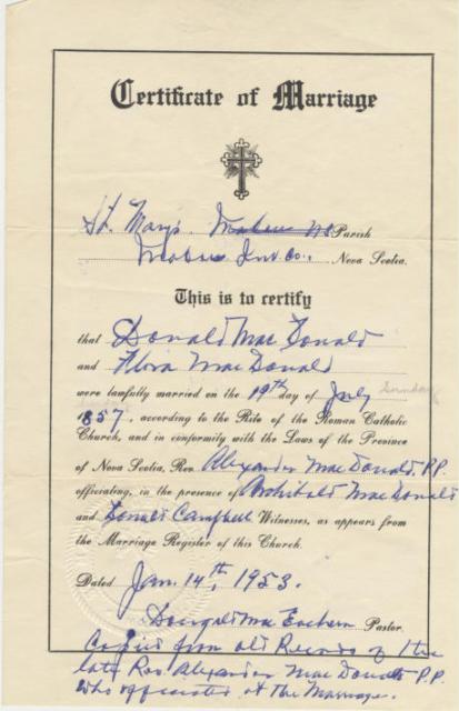 Donald Cross marriage certificate